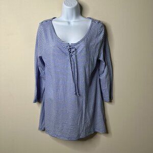 NEW GAP Blue/White Striped 3/4 Sleeve Shirt Women's Medium